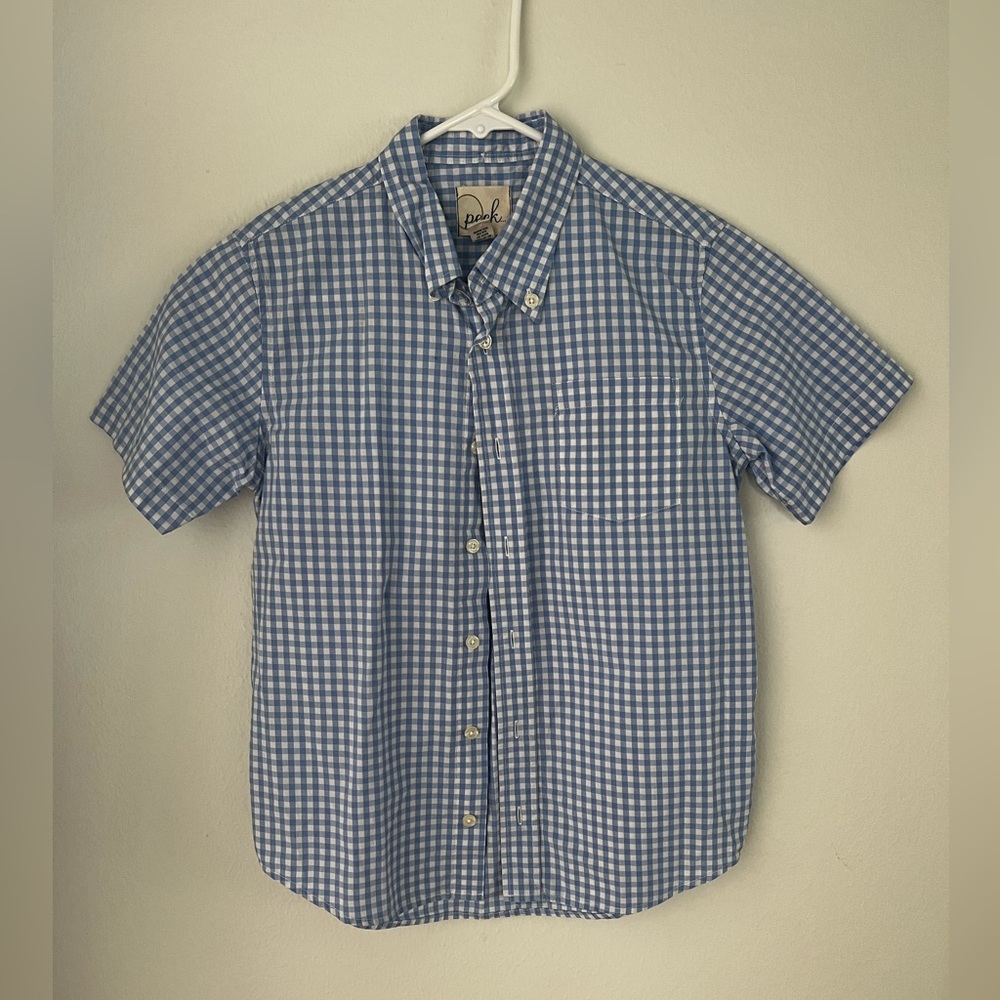 Boys Peek XL (size 10) blue/white gingham button down